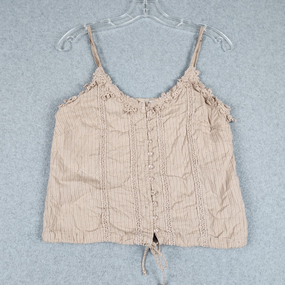 Dex Camisole Crop Top Women Small Tan Crochet Lace Boho Cottagecore Button Front